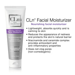 CLn Facial Moisturizer applied on the face demonstrates pore-friendly moisturization.