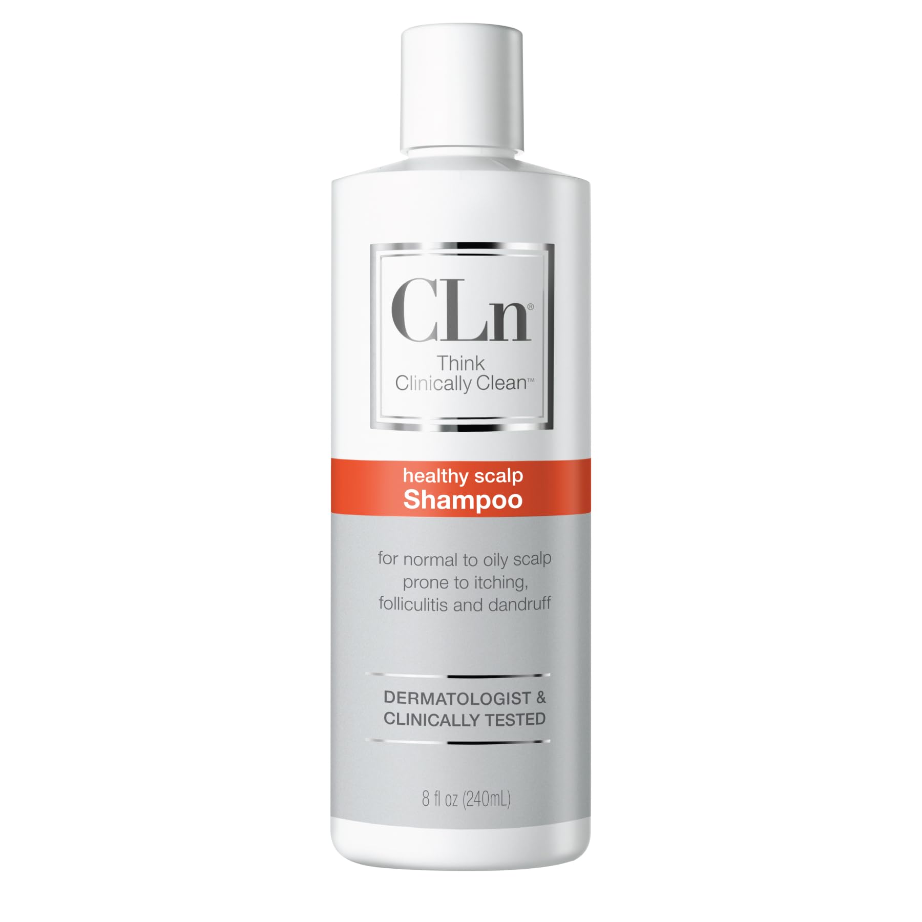 CLn Shampoo clarifying formula bottle shows deep cleansing for oil-prone scalp.