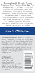 CLn SportWash label highlights fragrance-free, paraben-free, and hypoallergenic benefits.