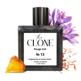 Clone Rouge Veil 13 top-note with saffron and jasmine for a bright opening.