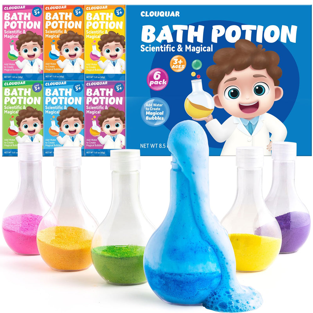 CLOUQUAR Kids Bath Bomb Potions bottle bursts color bubbles for a playful bath.
