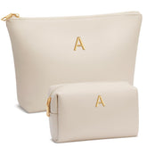 Cloudwings initial makeup bag beige front view for easy travel organization