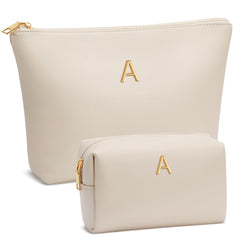 Cloudwings initial makeup bag beige front view for easy travel organization