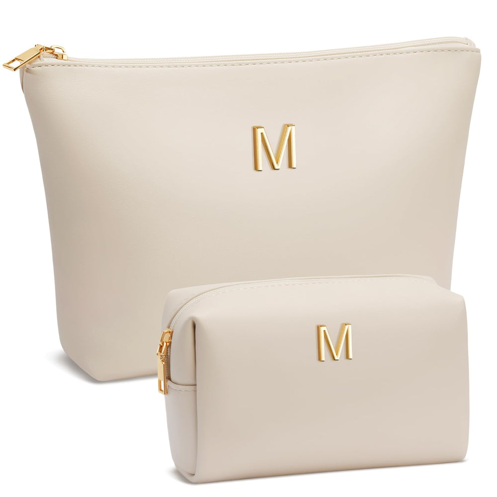 CloudWINGS initial makeup bag beige with monogram for a personalized gift.