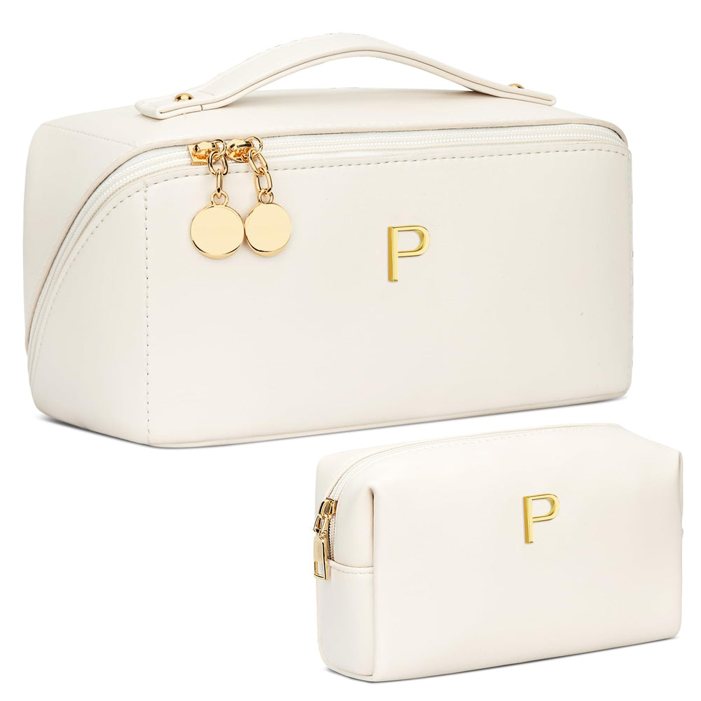 Cloudwings personalized initial makeup bag beige for a stylish gift-ready look