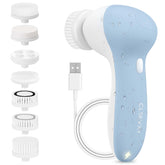 CLSEVXY rechargeable facial cleansing spin brush set with seven heads for a complete cleansing routine.