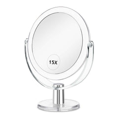CLSEVXY vanity mirror with stand offers 1x/15x magnification for precise makeup tasks.