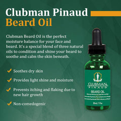 Clubman Pinaud Beard Oil bottle with botanical oil blend for conditioning beard.