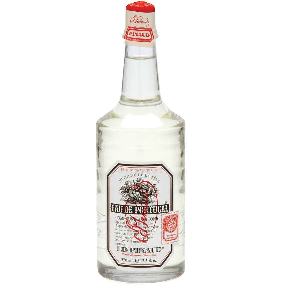 Clubman Pinaud Eau de Portugal bottle closeup, classic grooming aroma for timeless style.