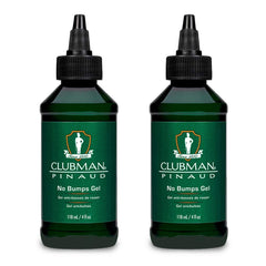 Clubman Pinaud No Bumps gel bottle close-up for easy shaving prep