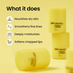 CNP Honey Lip Butter with propolis and Manuka honey for rich moisturization.