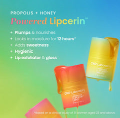CNP Honey Lip Butter texture close-up demonstrates creamy, hydrating lip care.