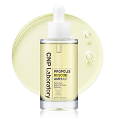 CNP Rescue+Propolis Serum bottle close-up shows soothing hydration for sensitive skin