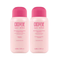 Coco & Eve Repair & Restore shampoo bottle showing hydrating formula for damaged hair