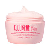 Coco & Eve Sweet Repair bottle pour showing quick at-home treatment for smoother hair