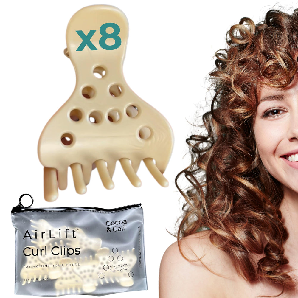 Cocoa & Cali AirLift root-lifting clip in action adds volume to curls.