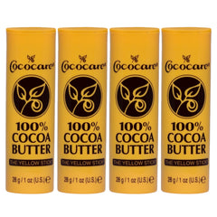 COCOCARE cocoa butter stick four-pack on white background delivers deep hydration and soft skin.