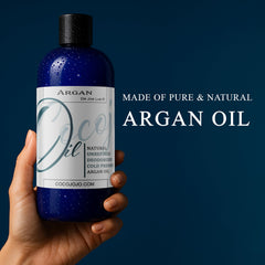 Cocojojo argan oil hair treatment application demonstrates deep conditioning and frizz control.