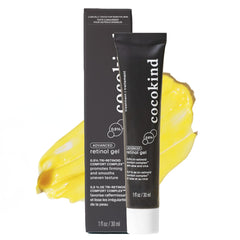 Cocokind Advanced Retinol Gel 0.5% bottle close-up highlights silky texture for sensitive skin.