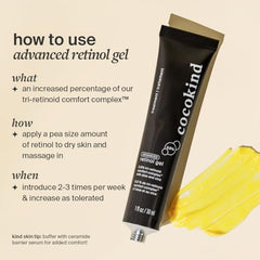 Cocokind Advanced Retinol Gel 0.5% skin swatch shows even texture with gentle glow.