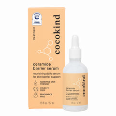 Cocokind Ceramide Barrier Serum bottle showing rich hydration for all skin types.