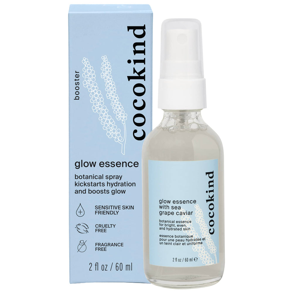 Cocokind Glow Essence bottle featuring sea grape caviar for hydrating, radiant skin