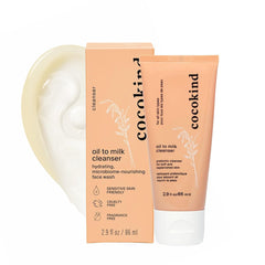 Cocokind Oil to Milk cleanser bottle closeup showing oil-to-milk cleansing.