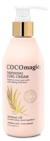 Cocomagic Defining Curl Cream bottle front demonstrates frizz control.