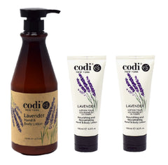 CODi Lavender Lotion bottle shows quick-absorb hydration for daily skin care.