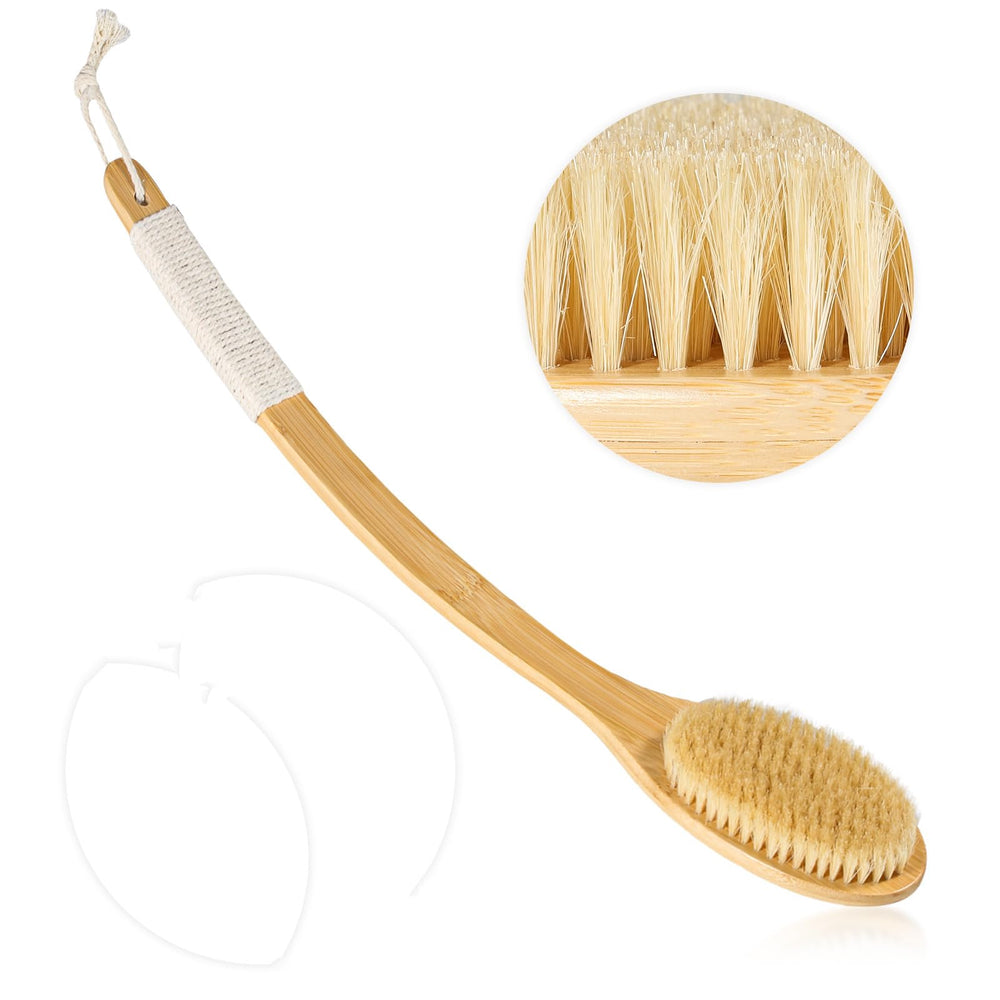 COINPOTIA bath body brush 22in-curved-handle reaches the back for thorough cleansing