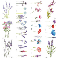COKTAK 12-piece lavender tattoo sheet with watercolor floral designs for skin wear.