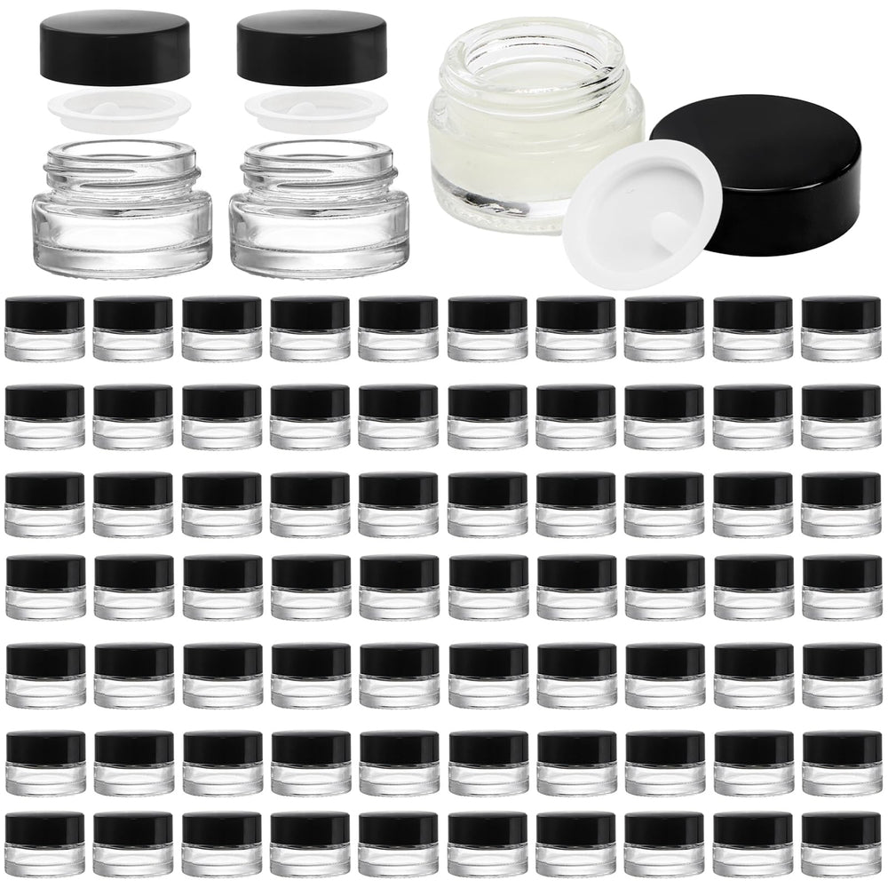 Coloch 90-pack 5ml glass jars with airtight lids for bulk cosmetics storage.