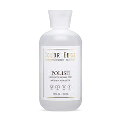 Color Edge Polish bottle pouring avocado oil for moisturized hair and skin.