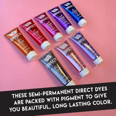 Color Lux Direct Vibes Magenta hair application shows even coverage for bold tones.