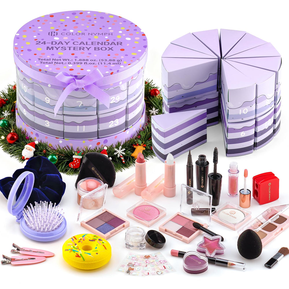 Color Nymph advent calendar 24-day box with pink polka dots, perfect for a daily makeup surprise.