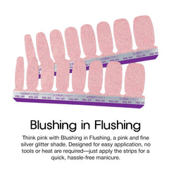 Color Street Blushing in Flushing nail strips during application for quick use.