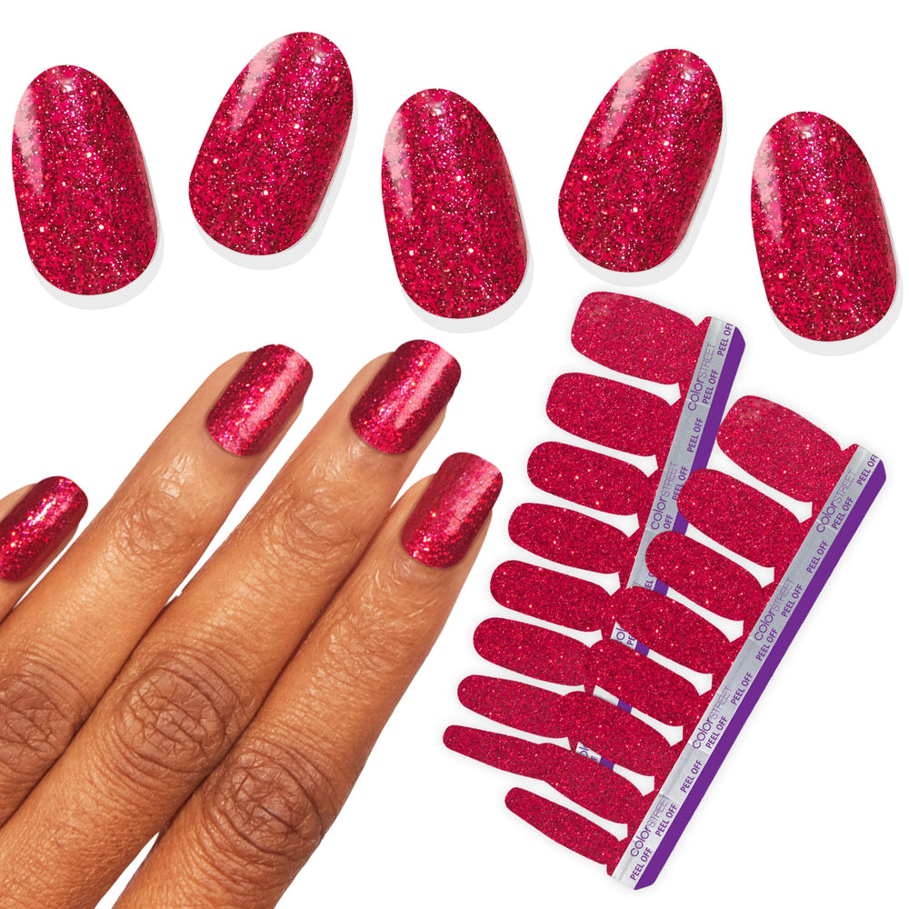 Color Street Cherry on Top set with ruby red glitter for glamorous nails