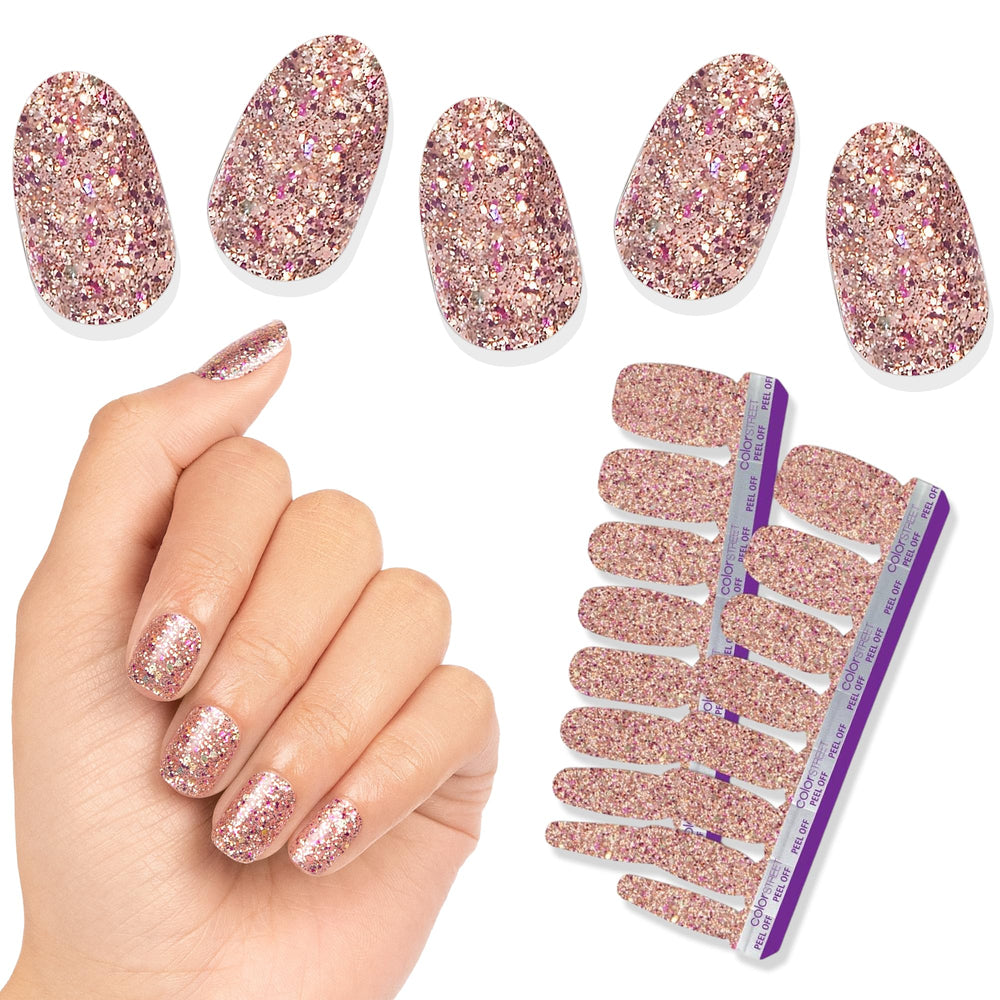 Color Street Tokyo Lights nail strips close-up for glamorous night-out glitter.