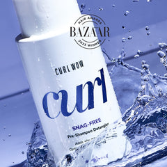 COLOR WOW Curl Wow Snag-Free Pre-Shampoo Detangler back label with quick benefits