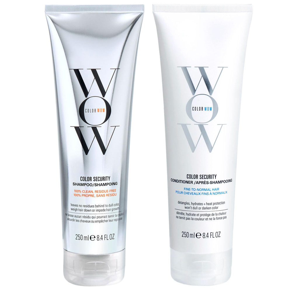COLOR WOW Color Security Shampoo bottle delivers color-safe cleansing with a rich lather.