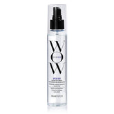 Color Wow Speed Dry bottle application shows rapid water removal for quicker blow-drying.