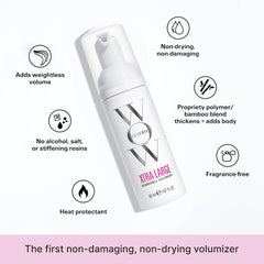 COLOR WOW Xtra Large Bombshell volume closeup reveals glossy hair