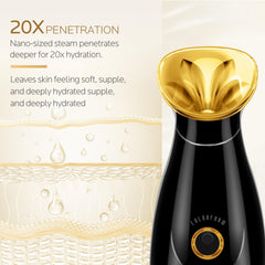 Colorfarm Facial Steamer Nano Ionic warm mist at 104°F for gentle comfort.