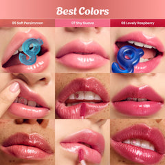 COLORGRAM Fruity Glass Tint 19 Plum Bomb glossy detail on lips for daily shine.