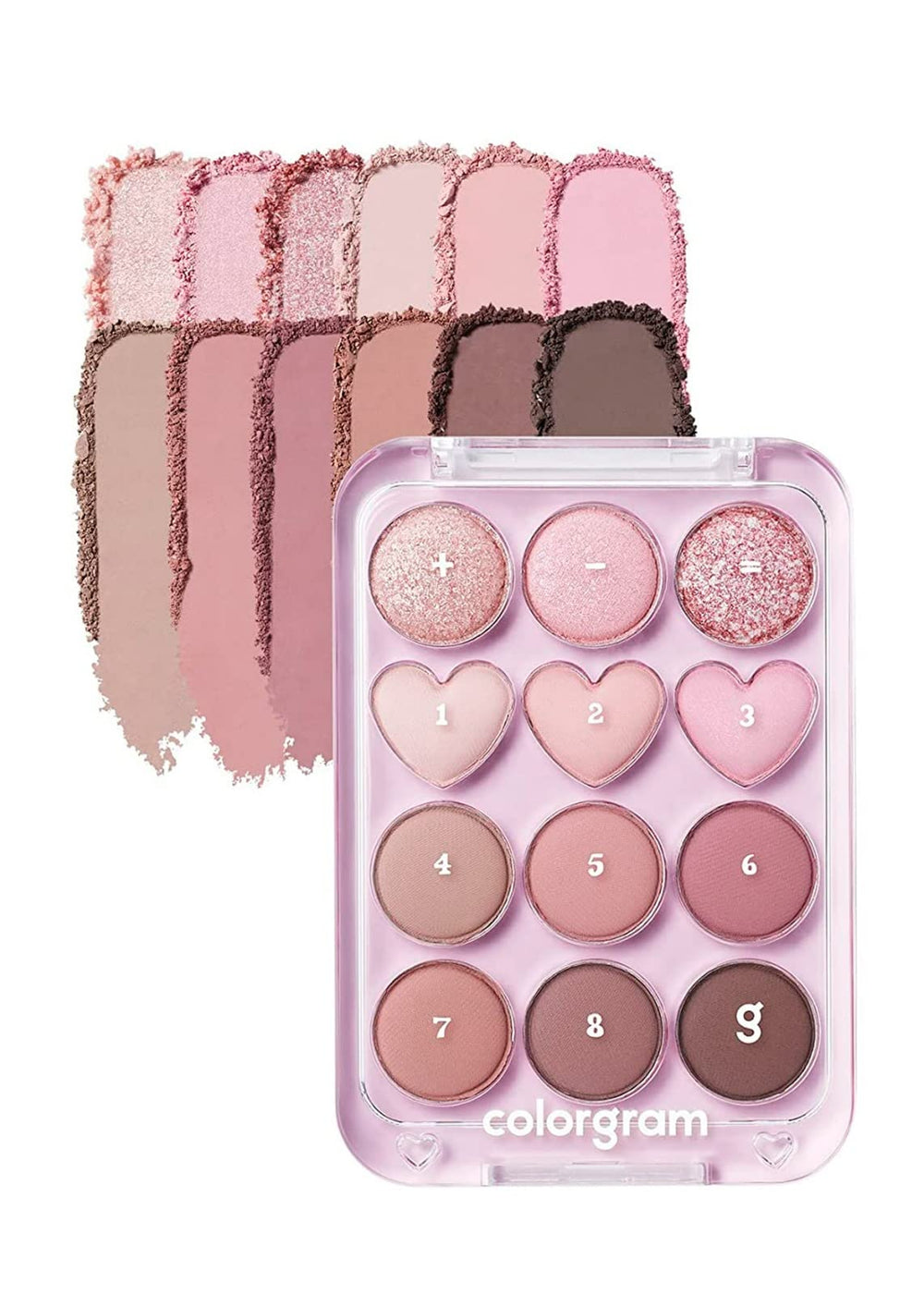 COLORGRAM Pin Point Eyeshadow Palette 02 pink mauve open pan shows rich pigments for versatile looks.