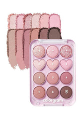 COLORGRAM Pin Point Eyeshadow Palette 02 pink mauve open pan shows rich pigments for versatile looks.