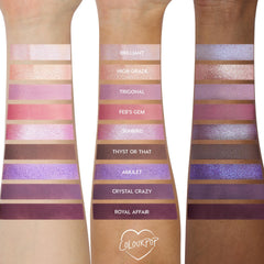 ColourPop All Amethyst metallic-opalescent finish swatches for luminous eyes.