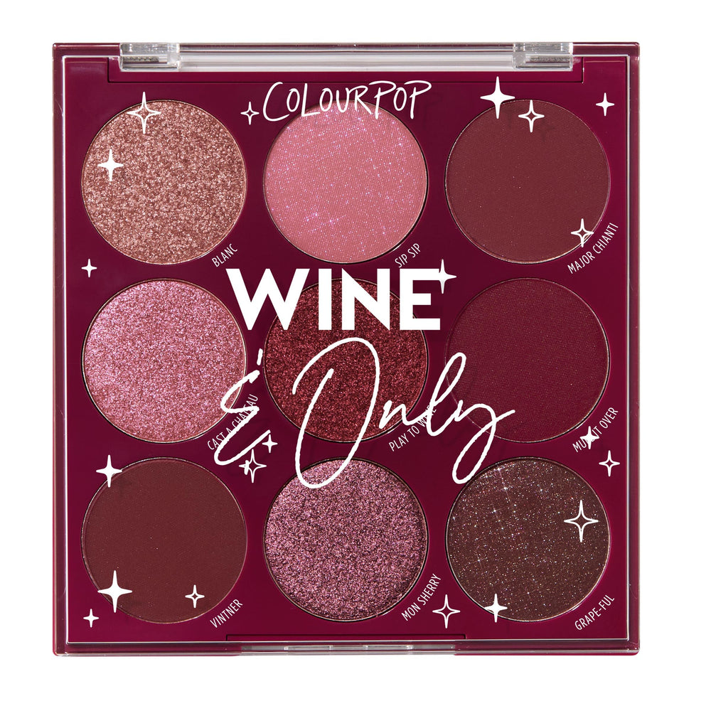 ColourPop Wine & Only palette compact showcases rich burgundy shades for dramatic night looks.