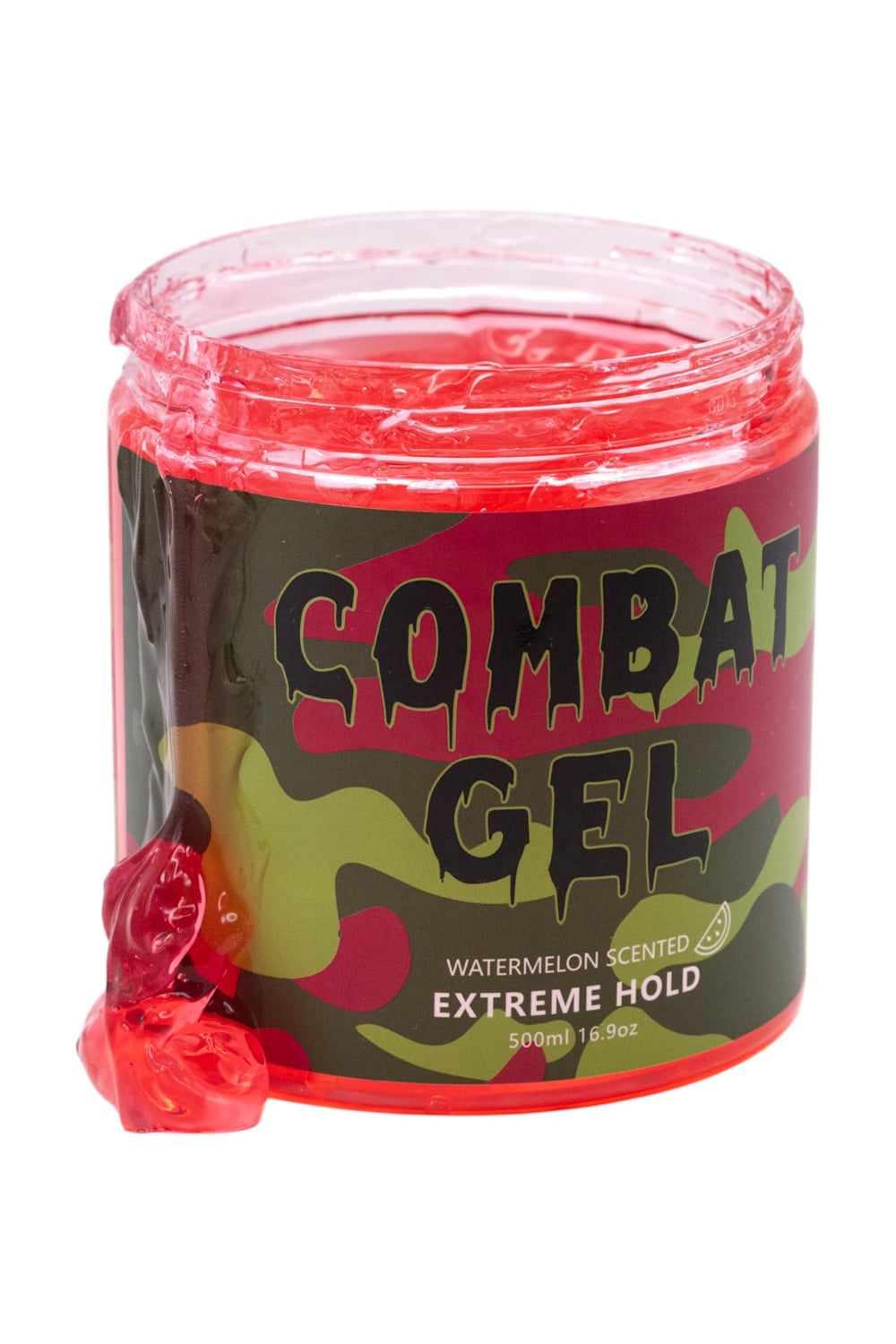 Combat Gel extreme hold bottle-watermelon shown for long-lasting style in an alcohol-free formula