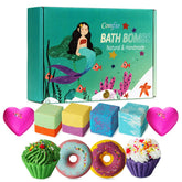 Comfso bath bombs kids set packaging shows vibrant colors for a giftable, fun-filled bath.
